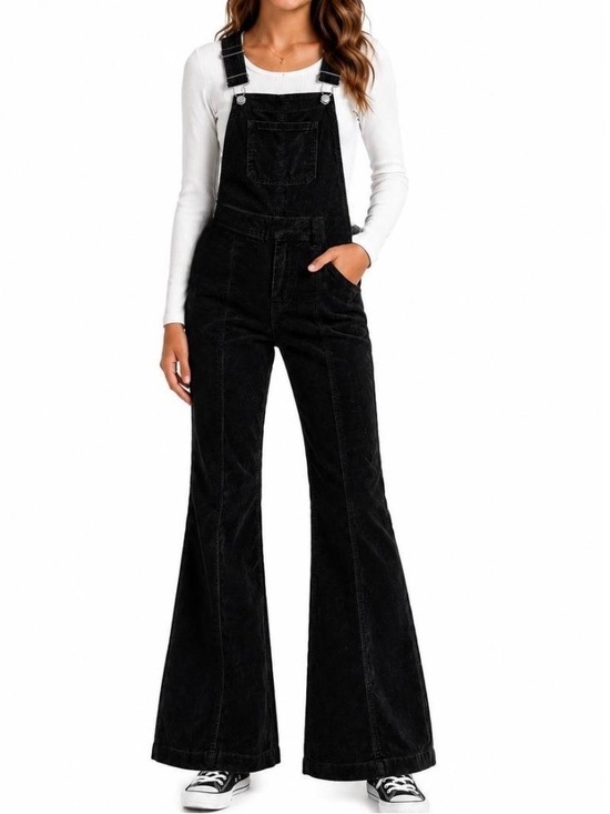 Pilcro Denim - Pilcro Black Fit Flared Velvet Overalls 27